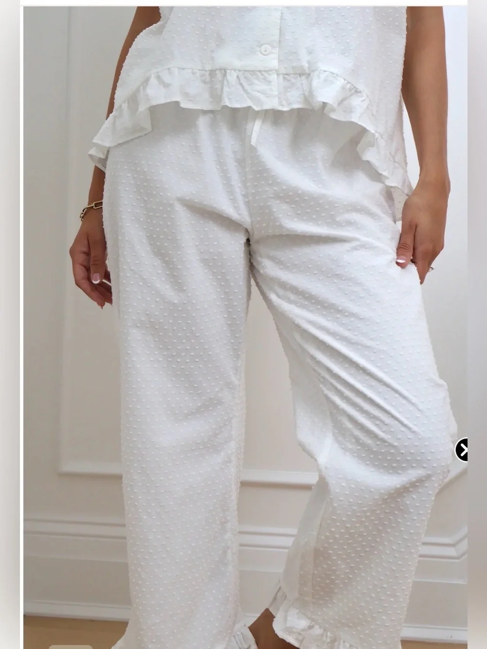 Women's Cream Ruffle Button-Front Pajama Set